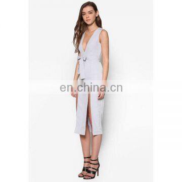 Sexy Dress for Women Fashion Design Lady High Slipt V-neck Bodycon Dress photo-2
