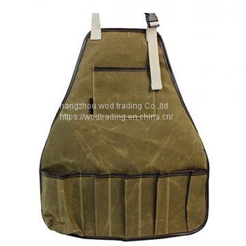 Waxed canvas work bib apron with many pockets for garden