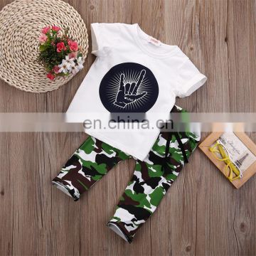 2018 Summer baby boys clothes kids boutique appliqued outfits white t shirts and Camouflage shorts