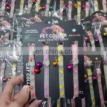 Adjustable rubber fluorescent dog and cat night walk reflect glow pet collar luminous with bell