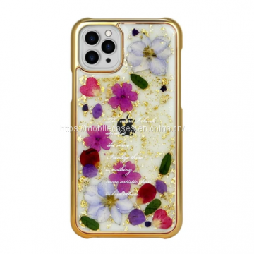 Golden Edge Epoxy Phone Case Flower Phone Case Floral Mobile Cover photo-4