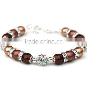 fancy handmade ladies glass imitation pearl bracelet crystal chocolate diamond beads bracelet