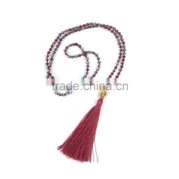 latest design Girl's Buddha head diy crystal bead necklace designs with tassel