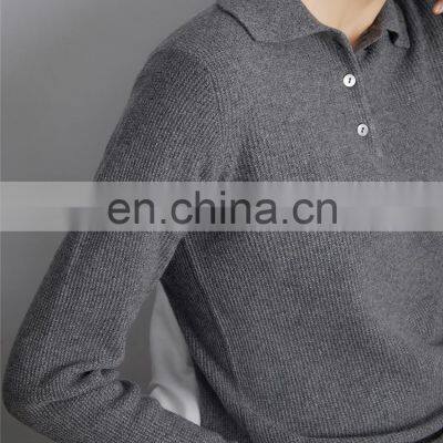 Women Casual Polo Neck Honeycomb Knit Grainy Cashmere Pullover Sweater photo-3