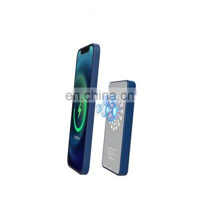 Custom Logo Navy Color 15w Mag safe Magnetic Suction Absorption 3 in 1 Wireless Charging Stand Power Bank with Phone Holder