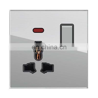 Type 86 Universal Standard 3-Pin Wall  Switched Socket With Noen Light Tempered Glass Panel Socket And Switch Electrical 16A