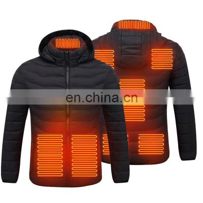 USB Rechargeable Smart Electrical 8 Plate Heating Winter Waterproof Mens Womens Long Sleeve Hoodie Warming Heated Down Jacket