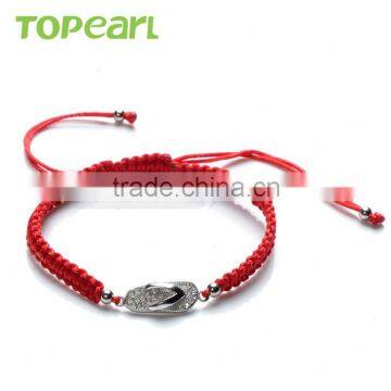 Topearl Jewelry Cubic Zirconia 925 Sterling Silver Beads Flip-flops Charm Hand-knitted Bracelet for Women 9SB07