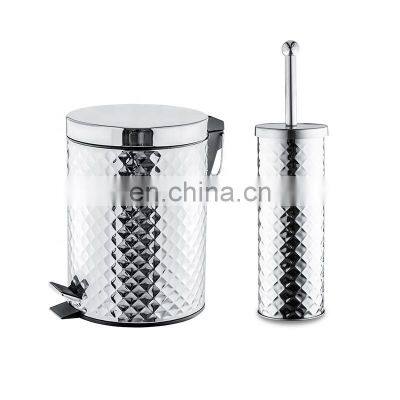 Stainless Steel Embossing High Quality Pedal Trash Can and Standard Trash Can With Toilet Brush Garbage Can photo-2