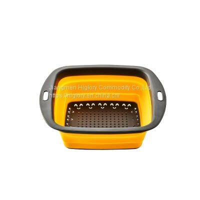 Square  Space save Silicone Collapsible Colander basket and foldable drain Strainer for kitchen