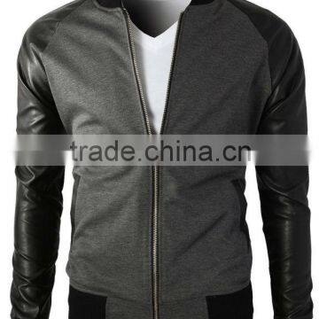 Leather sleeve sweatshirt / Sheepskin Leather sleeve Sweatshirt / faux leather sleeve Sweatshirt