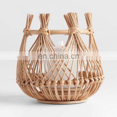 Hot Seller Candle Holder Rattan Natural Table Wicker Candlestick Holder Best Price High Quality Vietnam Supplier