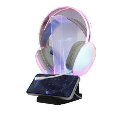 RGB Transparent Gaming Headset Stand Holder with Rhythm Blinking Effect Sensor Desk Mount USB HUB PORT OEM Game Accessories