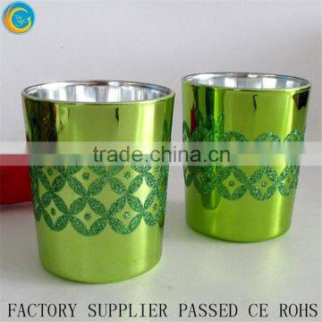 2016 Newest Morden Green Glitter Design Glass Votive Candle Cups Glass Jars for Candle Making Wholesale Home Decorate photo-1