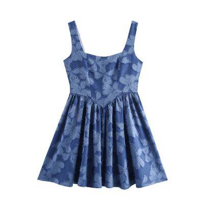 Spring new dress, women's print, slim fit and slimming, casual suspender design, niche and versatile
