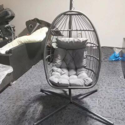 Modern Style Single Seat Garden Swing Chair 2025 New Launch KD Rattan Hanging Chair for Bedroom Courtyard Gym and Outdoor Furniture photo-4