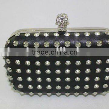 Hotsales black leather studs evening purse