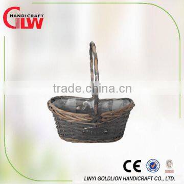 woodchip pot with plastic liner, flower basket with handle, handmade boat shaped planter