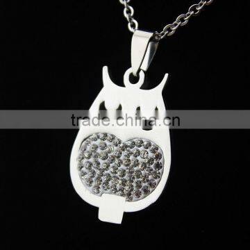 New Stylish High Quality Stainless Steel Diamond OWL Pendant Necklace Wholesale photo-6