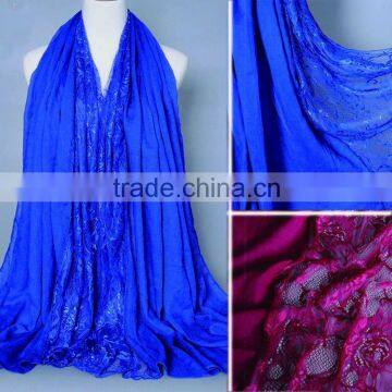 Wholesale Autumn Winter Fashion Ladies Wide Blank Plain Cotton Lace Scarf