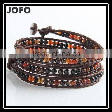 2016 New Charm DIY Leather 4 Rows Bracelet 6mm Crystal Beads Wrap Bracelets