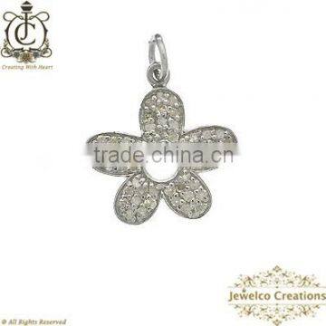 925 Silver Charm, Silver Flower Pendant, Diamond Silver Charm, Designer Flower Charm, Charm Pendant Jewelry, Handmade Charm