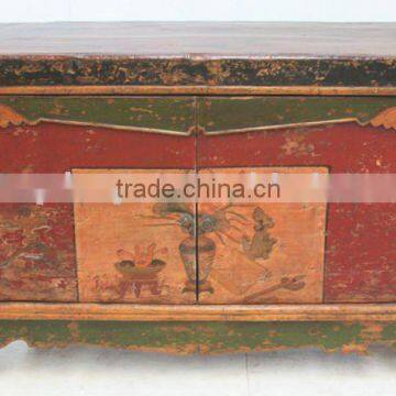 Chinese Mongolia Antique Furniture Painting Cabinet