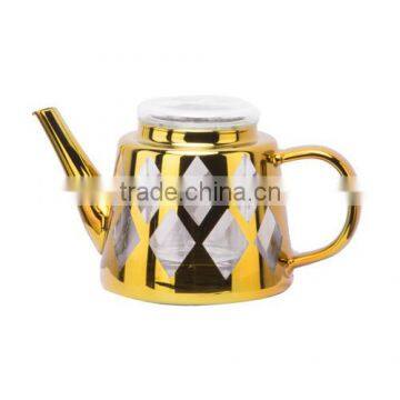 Borosilicate glass turkish tea pot with plating gold, 900ml.