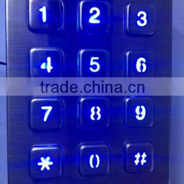 12 keys metal industrial numeric backlight metal keypad