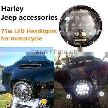 75W 7 Inch jee-p car motor Round Led Headlight with DRL Hi/lo Beam for Jee-p Wrangler Jk Tj Harley Davidso-n with H4 Plug