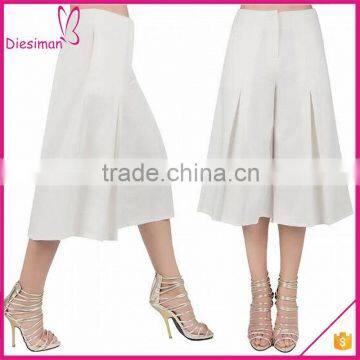 White High Waist Plain Wide Leg Half Pants for Women