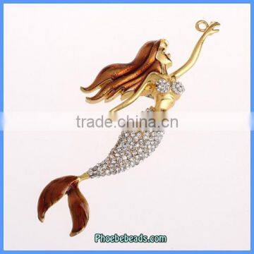 Wholesale Fashion Elegant Rhinestone Jewelry Findings Mermaid Pendants MP-004