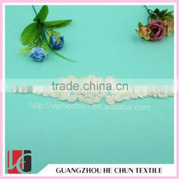 HC-2247 High Quality Off-white Mesh Embroidered Sewing Bridal Beaded Applique,China Wholesale Beaded Appliques photo-2