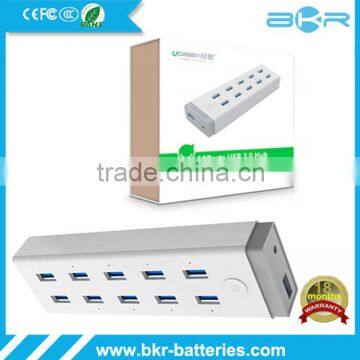 White Slim 10 Port High Speed Mini USB 3.0 Multi Hub For Laptop PC
