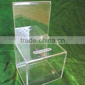 Clear Acrylic Plexiglass Locking Donation Display Box w/Lock & Key MODERN CUBE