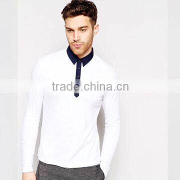 long sleeve polo with contrast collar and placket