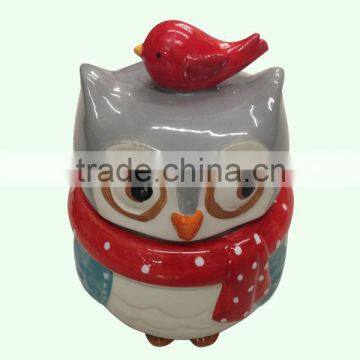 Christmas owl shape cookie jar