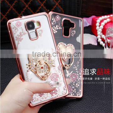 3D Cartoon Chrome Flower Ring Clip Metal Kickstand Soft TPU case For Huawei Honor V8/Hornor 7/6/6 plus/Mate S/Mate 8/7