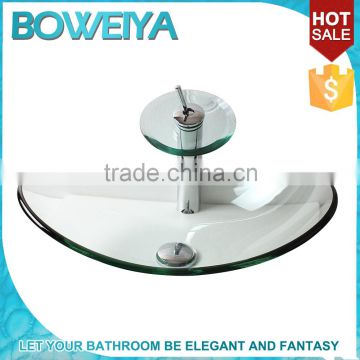 Cheap Modern Sanitary Ware In India Bathroom Countertop Oval Shaped Clear Glass Small Size Wash Basin