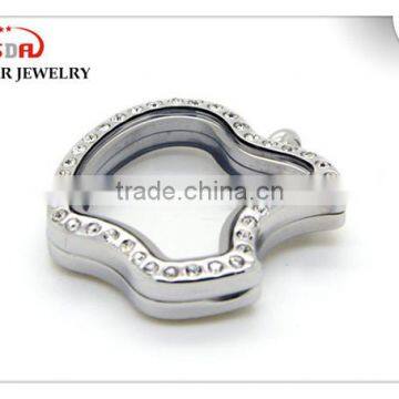 Apple Shape High Quality 30mm floating locket Pendant Magnetic 316L Stainless steel sparkle charms wholesaler clear stone