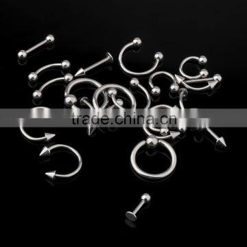 10 Pieces 16G Steel Body Piercing Mixed with Nose Ring/Labret/Eyebrow Jewelry/Tongue Ring