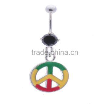 Color Drawing Paved Peace Symbols Dangle Belly Button Naval Ring.