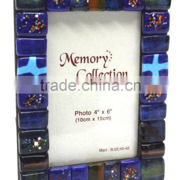 Hand Made Glass Tiles ftd. Murano Inspired Blue Series Designer Photo Frame - 19 x 14 Cm. ( Photo 15 x 10 Cm.)