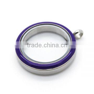 Blue enamel round shaped colorful stainless steel floating locket charms floating lockets wholesale glass locket LP9166