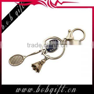 promotional 3D badminton keyring/ cheap metal key rings