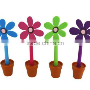 Whloesale Promotional silicone flower ball pen with pot