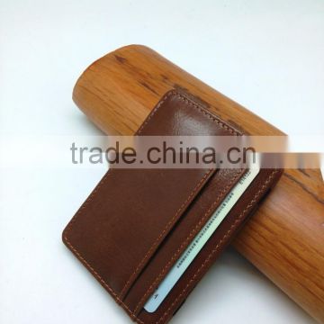 Customized logo design genuine leather magic slim money clip card holder