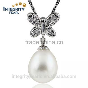 9-10mm AAA grade butterfly beautiful design 925 silver teardrop freshwater pearl pendant