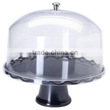 Acrylic Cake Dome, Plastic Tray, and Pedestal, 15" Diameter - Black(AC-B-164)