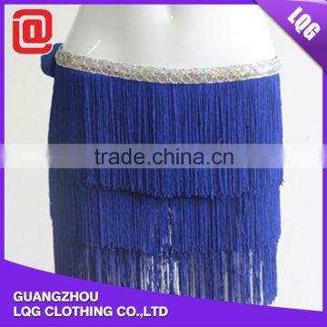 Cheap price short blue handmade beaded tassel belly dance skirt